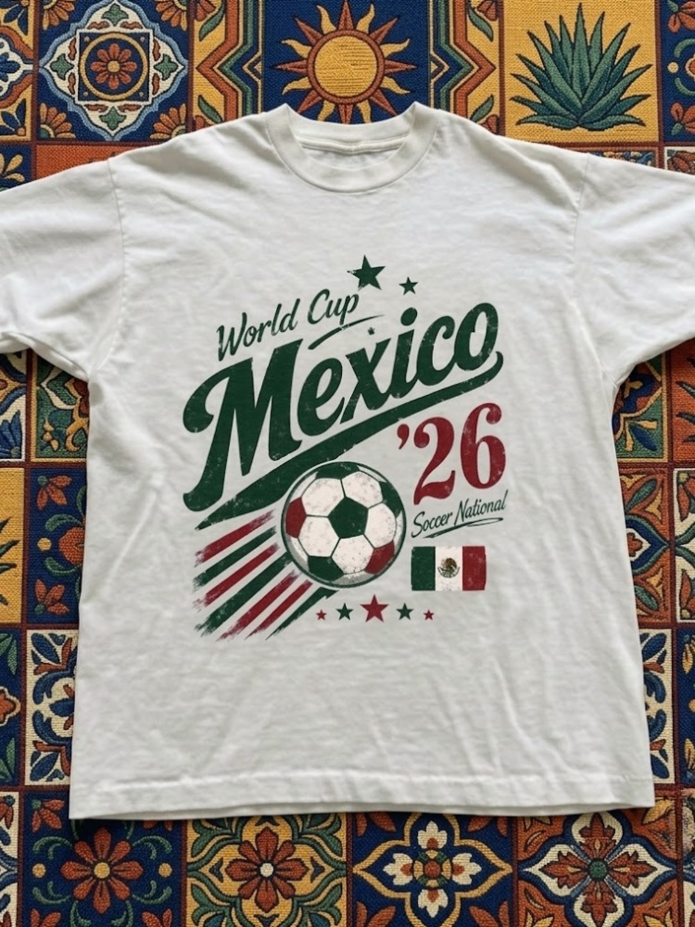 World Cup Mexico '26 Soccer Graphic Tee - White with Green & Red Print